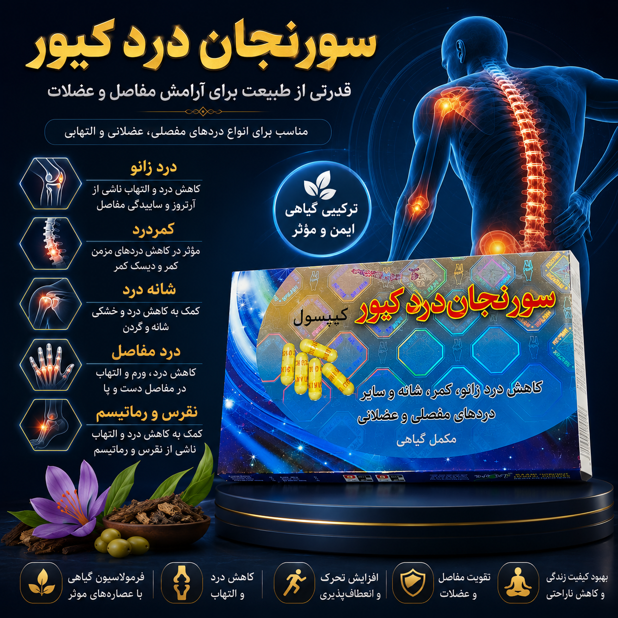 خرید کپسول سورنجان درد کیور پاکستانی اصل | قیمت